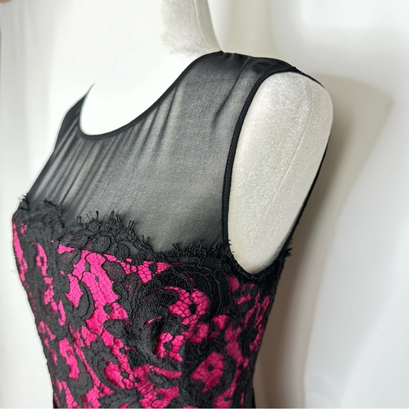 Karen Millen Pink & Black Lace Belted Sleeveless Sheath Pencil Cocktail Dress 8 - Picture 5 of 13